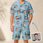 Man wearing Men's Cart Blanche Custom Face Shirt & Shorts Set — custom faces printed all-over