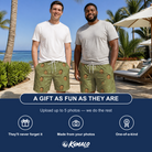 Friends in matching Men's Fairway Flair Custom Face Beach Shorts — a group gift photo