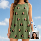 Woman wearing Women's Fairway Flair Custom Face Tank Dress — custom faces printed all-over
