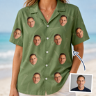 Woman wearing Women's Fairway Flair Custom Face Hawaiian Shirt — custom faces printed all-over