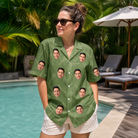 Real-life photo of someone wearing Women's Fairway Flair Custom Face Hawaiian Shirt — custom faces printed all-over