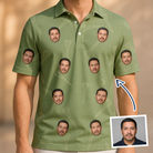 Man wearing Men's Fairway Flair Custom Face Polo Shirt — custom faces printed all-over