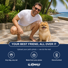 Friends in matching Men's Chewsy Chompers Custom Dog Face Beach Shorts — a group gift photo