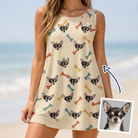 Woman wearing Women's Chewsy Chompers Custom Dog Face Tank Dress — custom faces printed all-over