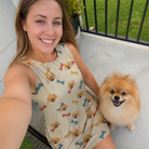 Selfie with the pet whose face is printed all over this Women's Chewsy Chompers Custom Dog Face Tank Dress