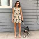 Full-length photo with the pet printed all over this Women's Chewsy Chompers Custom Dog Face V-Neck Dress