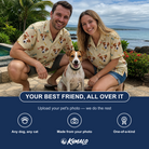 Friends in matching Men's Chewsy Chompers Custom Dog Face Hawaiian Shirt — a group gift photo