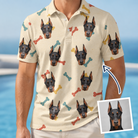 Man wearing Men's Chewsy Chompers Custom Dog Face Polo Shirt — custom faces printed all-over