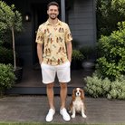 Full-length photo with the pet printed all over this Men's Chewsy Chompers Custom Dog Face Polo Shirt