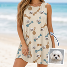 Woman wearing Women's Knotty Companions Custom Dog Face Tank Dress — custom faces printed all-over
