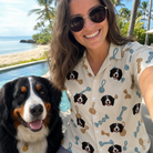 Selfie with the pet whose face is printed all over this Women's Knotty Companions Custom Dog Face Hawaiian Shirt