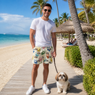 Full-length photo with the pet printed all over this Men's Bandana Banter Custom Dog Face Beach Shorts