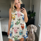 Selfie with the pet whose face is printed all over this Women's Bandana Banter Custom Dog Face Tank Dress