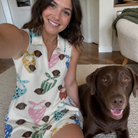 Selfie with the pet whose face is printed all over this Women's Bandana Banter Custom Dog Face V-Neck Dress