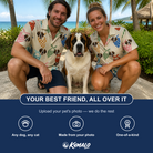Friends in matching Men's Bandana Banter Custom Dog Face Hawaiian Shirt — a group gift photo