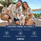 Friends in matching Women's Bandana Banter Custom Dog Face Hawaiian Shirt — a group gift photo