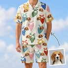 Man wearing Men's Bandana Banter Custom Dog Face Shirt & Shorts Set — custom faces printed all-over