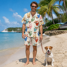 Full-length photo with the pet printed all over this Men's Bandana Banter Custom Dog Face Shirt & Shorts Set