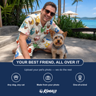Friends in matching Men's Bandana Banter Custom Dog Face Shirt & Shorts Set — a group gift photo