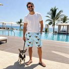 Full-length photo with the pet printed all over this Men's Rubber Rover Custom Dog Face Beach Shorts