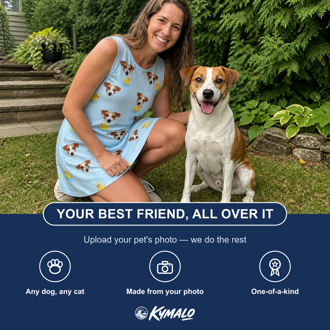 Friends in matching Women's Rubber Rover Custom Dog Face Tank Dress — a group gift photo