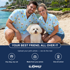 Friends in matching Men's Rubber Rover Custom Dog Face Hawaiian Shirt — a group gift photo