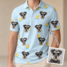 Man wearing Men's Rubber Rover Custom Dog Face Polo Shirt — custom faces printed all-over