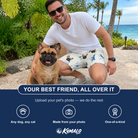 Friends in matching Men's Tail Tales Custom Dog Face Beach Shorts — a group gift photo
