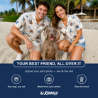 Friends in matching Men's Tail Tales Custom Dog Face Hawaiian Shirt — a group gift photo
