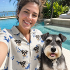 Selfie with the pet whose face is printed all over this Women's Tail Tales Custom Dog Face Hawaiian Shirt