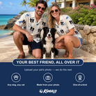 Friends in matching Women's Tail Tales Custom Dog Face Hawaiian Shirt — a group gift photo
