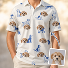 Man wearing Men's Tail Tales Custom Dog Face Polo Shirt — custom faces printed all-over
