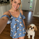 Selfie with the pet whose face is printed all over this Women's Waggle Wafers Custom Dog Face Off-Shoulder Dress