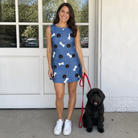 Full-length photo with the pet printed all over this Women's Waggle Wafers Custom Dog Face Tank Dress