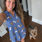 Selfie with the pet whose face is printed all over this Women's Waggle Wafers Custom Dog Face V-Neck Dress