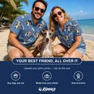 Friends in matching Men's Waggle Wafers Custom Dog Face Hawaiian Shirt — a group gift photo