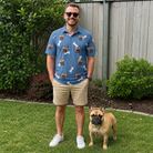 Full-length photo with the pet printed all over this Men's Waggle Wafers Custom Dog Face Polo Shirt
