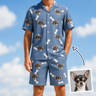 Man wearing Men's Waggle Wafers Custom Dog Face Shirt & Shorts Set — custom faces printed all-over