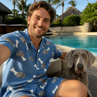 Selfie with the pet whose face is printed all over this Men's Waggle Wafers Custom Dog Face Shirt & Shorts Set