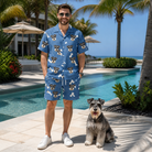 Full-length photo with the pet printed all over this Men's Waggle Wafers Custom Dog Face Shirt & Shorts Set