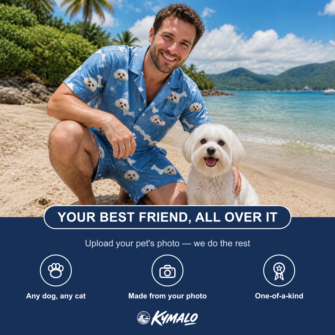Friends in matching Men's Waggle Wafers Custom Dog Face Shirt & Shorts Set — a group gift photo
