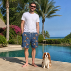 Full-length photo with the pet printed all over this Men's Canine Crunch Custom Dog Face Beach Shorts