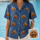 Woman wearing Women's Canine Crunch Custom Dog Face Hawaiian Shirt — custom faces printed all-over