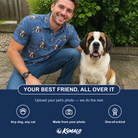 Friends in matching Men's Canine Crunch Custom Dog Face Polo Shirt — a group gift photo