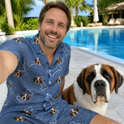 Selfie with the pet whose face is printed all over this Men's Canine Crunch Custom Dog Face Shirt & Shorts Set