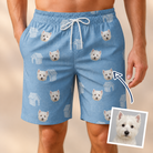 Man wearing Men's Pooch Porches Custom Dog Face Beach Shorts — custom faces printed all-over