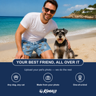 Friends in matching Men's Pooch Porches Custom Dog Face Beach Shorts — a group gift photo