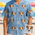 Man wearing Men's Pooch Porches Custom Dog Face Hawaiian Shirt — custom faces printed all-over