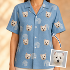 Woman wearing Women's Pooch Porches Custom Dog Face Hawaiian Shirt — custom faces printed all-over