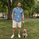 Full-length photo with the pet printed all over this Men's Pooch Porches Custom Dog Face Polo Shirt
